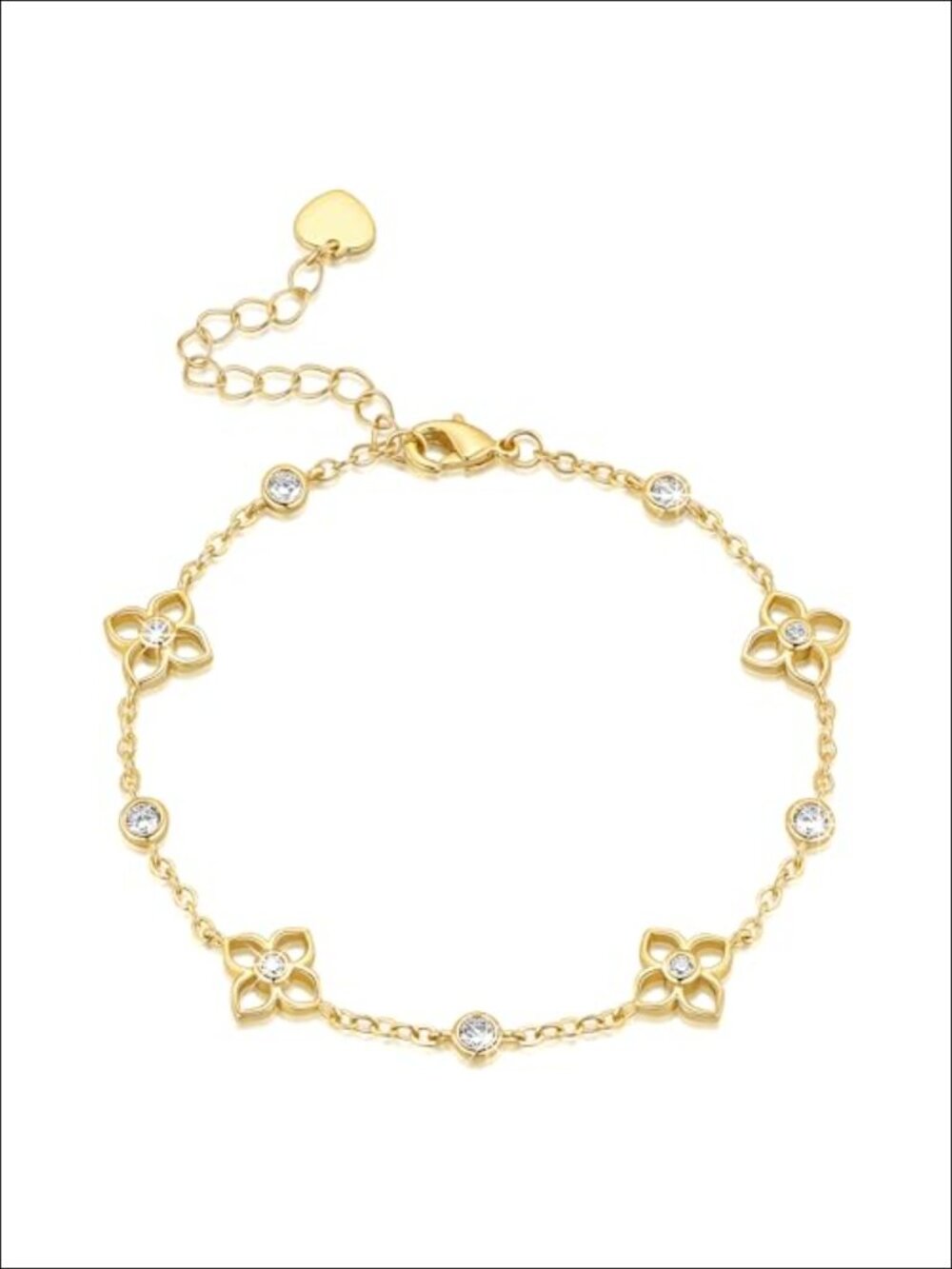 14K Gold Plated Four Leaf Clover Cubic Zirconia Bracelet Women Link Chain